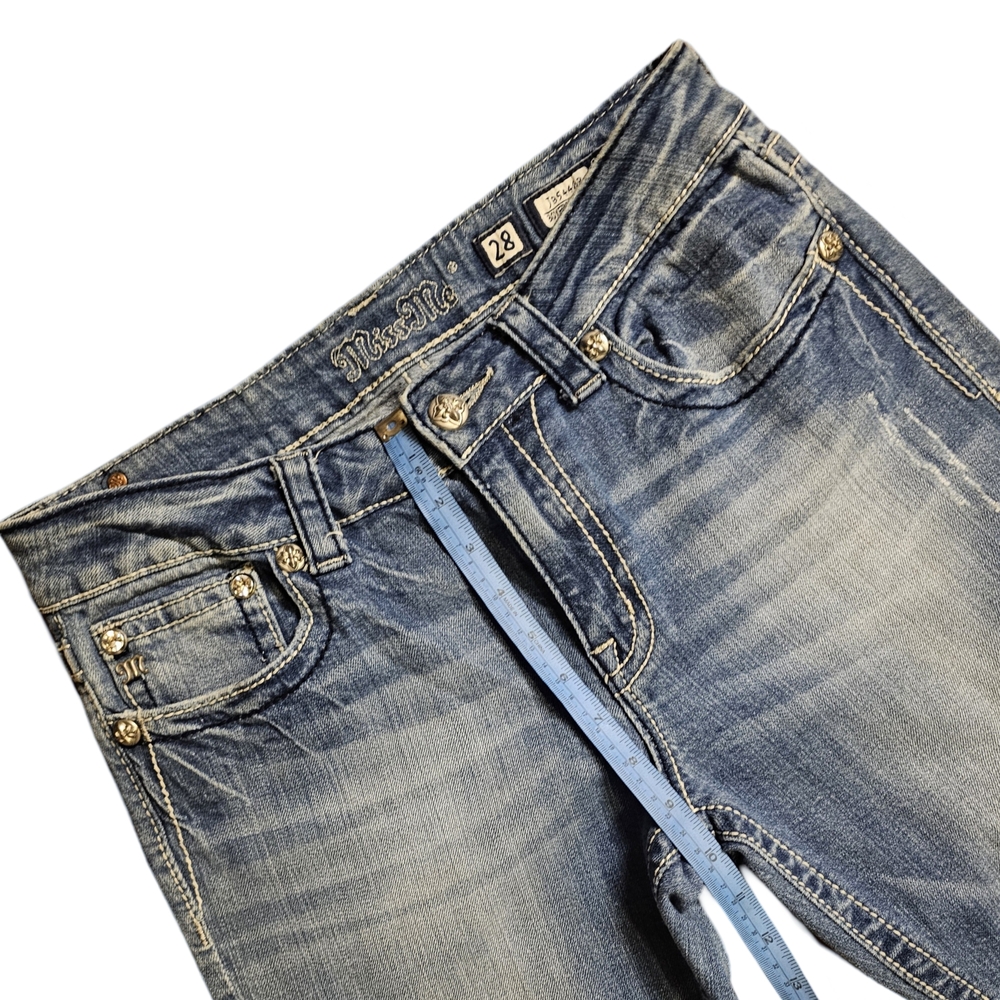 Miss Me Blue Ankle Cropped Jeans with Distressed Finish - Picture 6 of 9